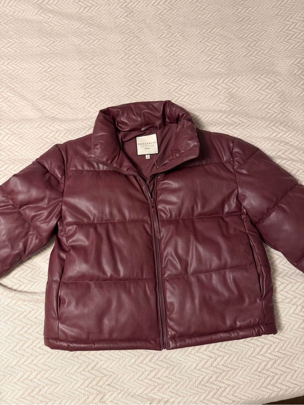bagatelle Plum Quilted Faux-Leather Puffer Jacket